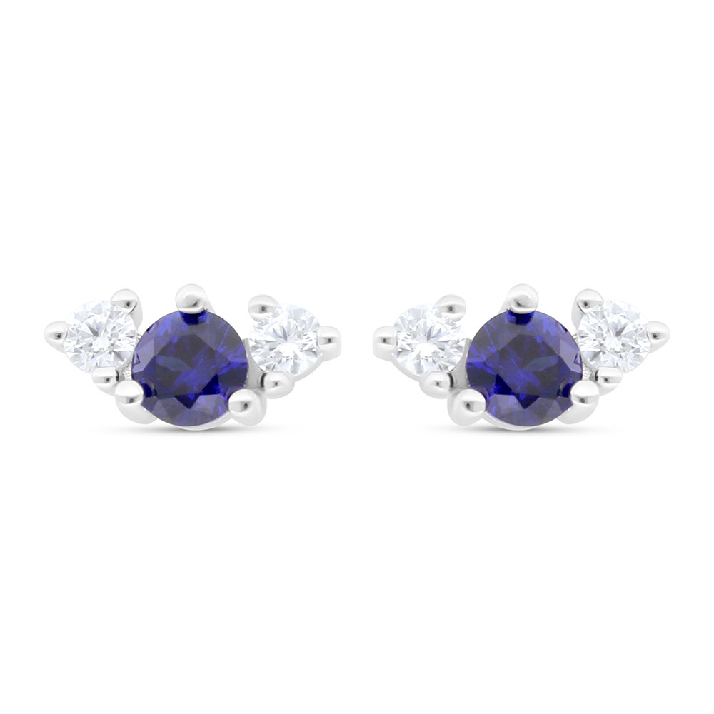 Sterling Silver 925 Earring Rhodium Plated Embedded With Sapphire Corundum And White Zircon