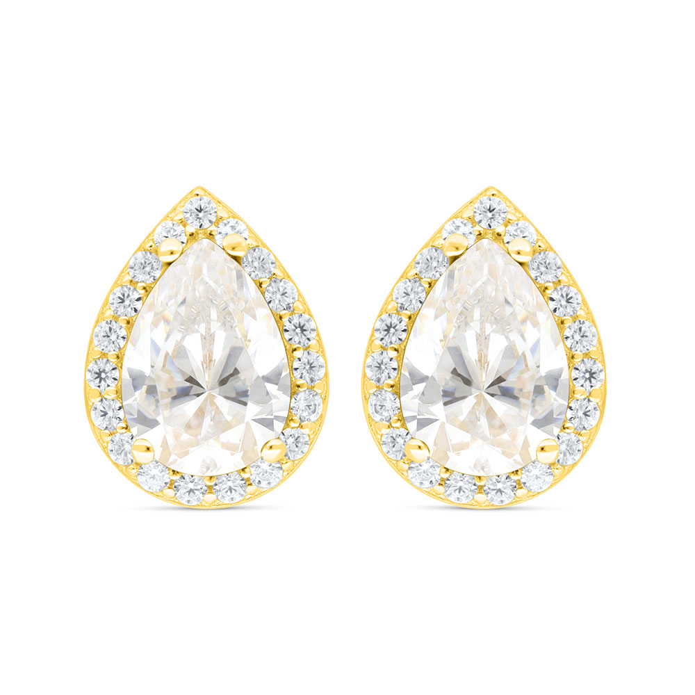 Sterling Silver 925 Earring Golden Plated Embedded With White Zircon