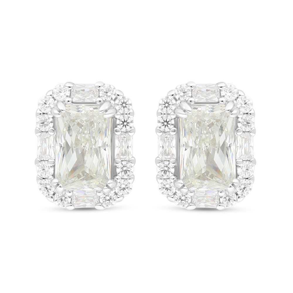 Sterling Silver 925 Earring Rhodium Plated Embedded With Yellow Zircon And White Zircon