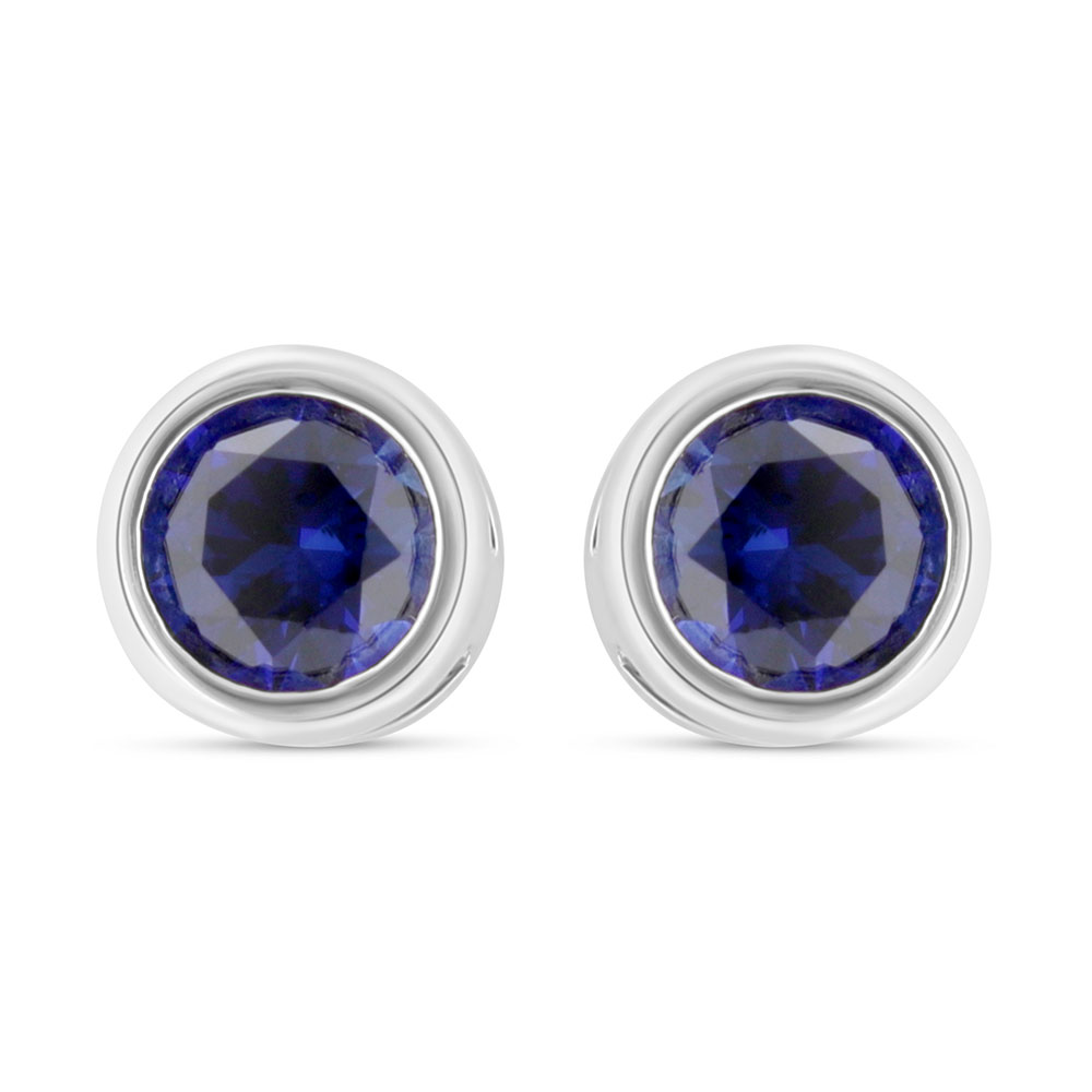 Sterling Silver 925 Earring Rhodium Plated Embedded With Sapphire Corundum 
