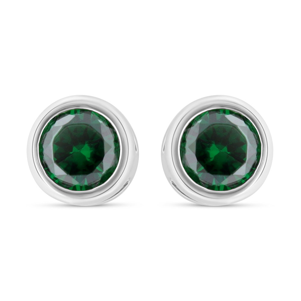 Sterling Silver 925 Earring Rhodium Plated Embedded With Emerald Zircon