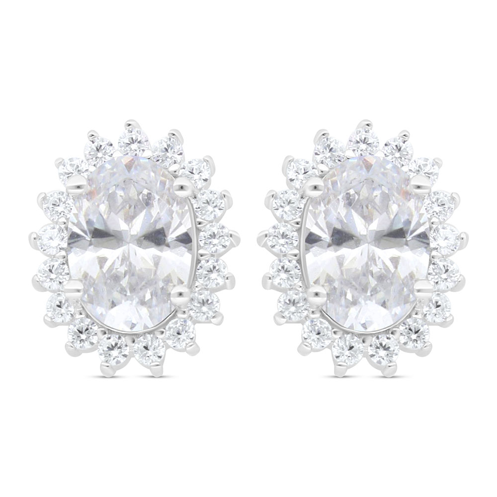 Sterling Silver 925 Earring Rhodium Plated Embedded With White Zircon