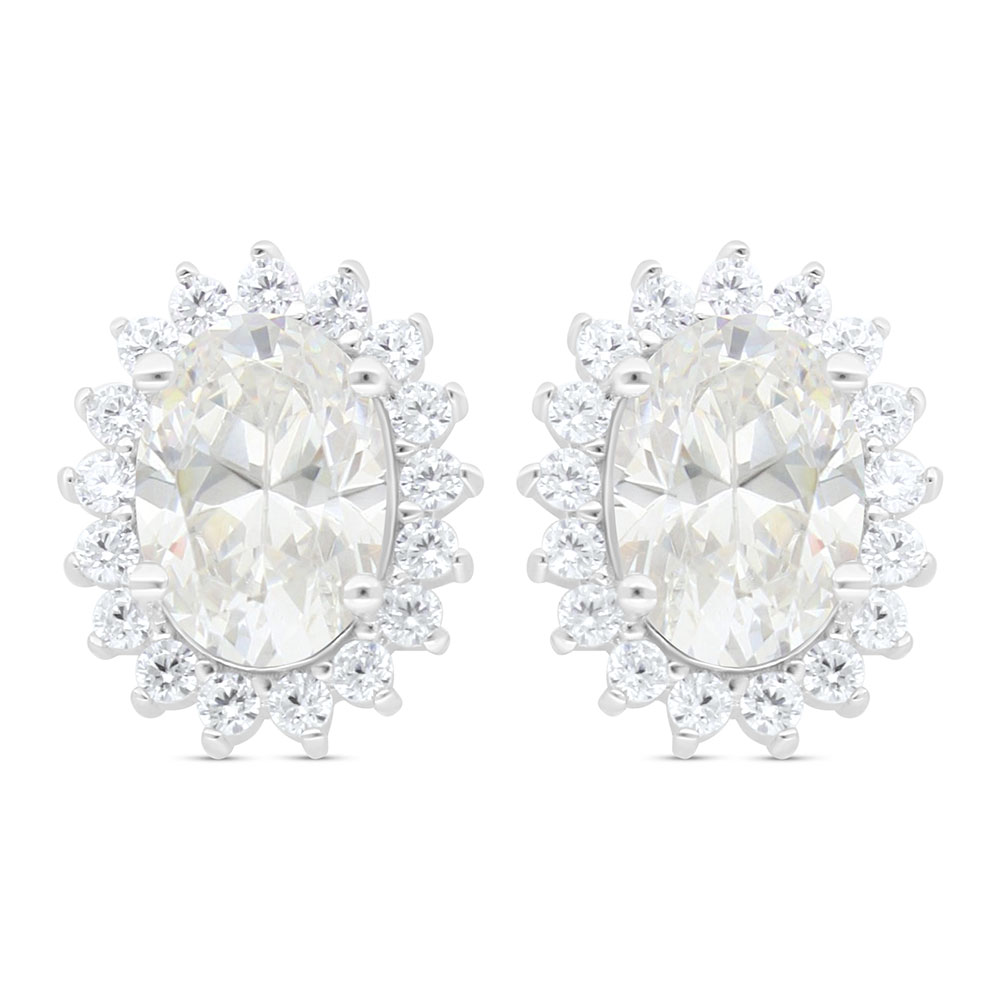 Sterling Silver 925 Earring Rhodium Plated Embedded With Yellow Zircon And White Zircon