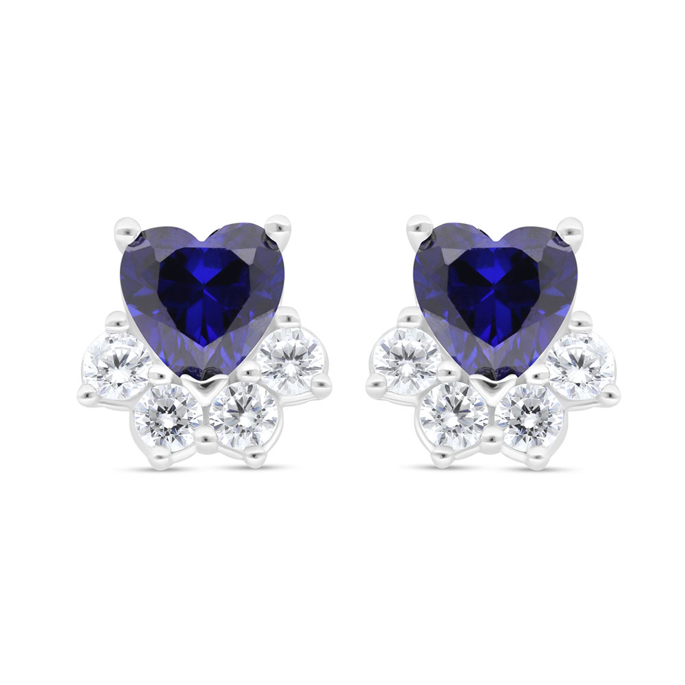 Sterling Silver 925 Earring Rhodium Plated Embedded With Sapphire Corundum And White Zircon