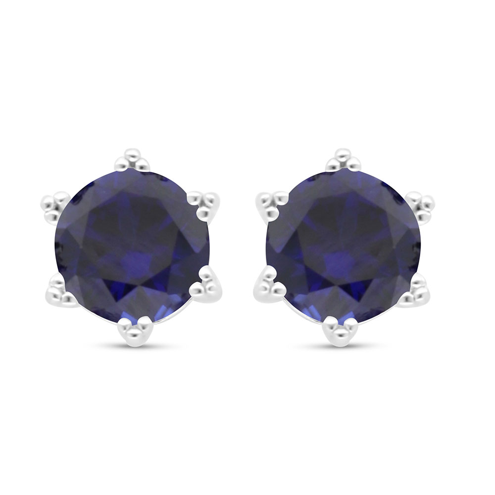 Sterling Silver 925 Earring Rhodium Plated Embedded With Sapphire Corundum 