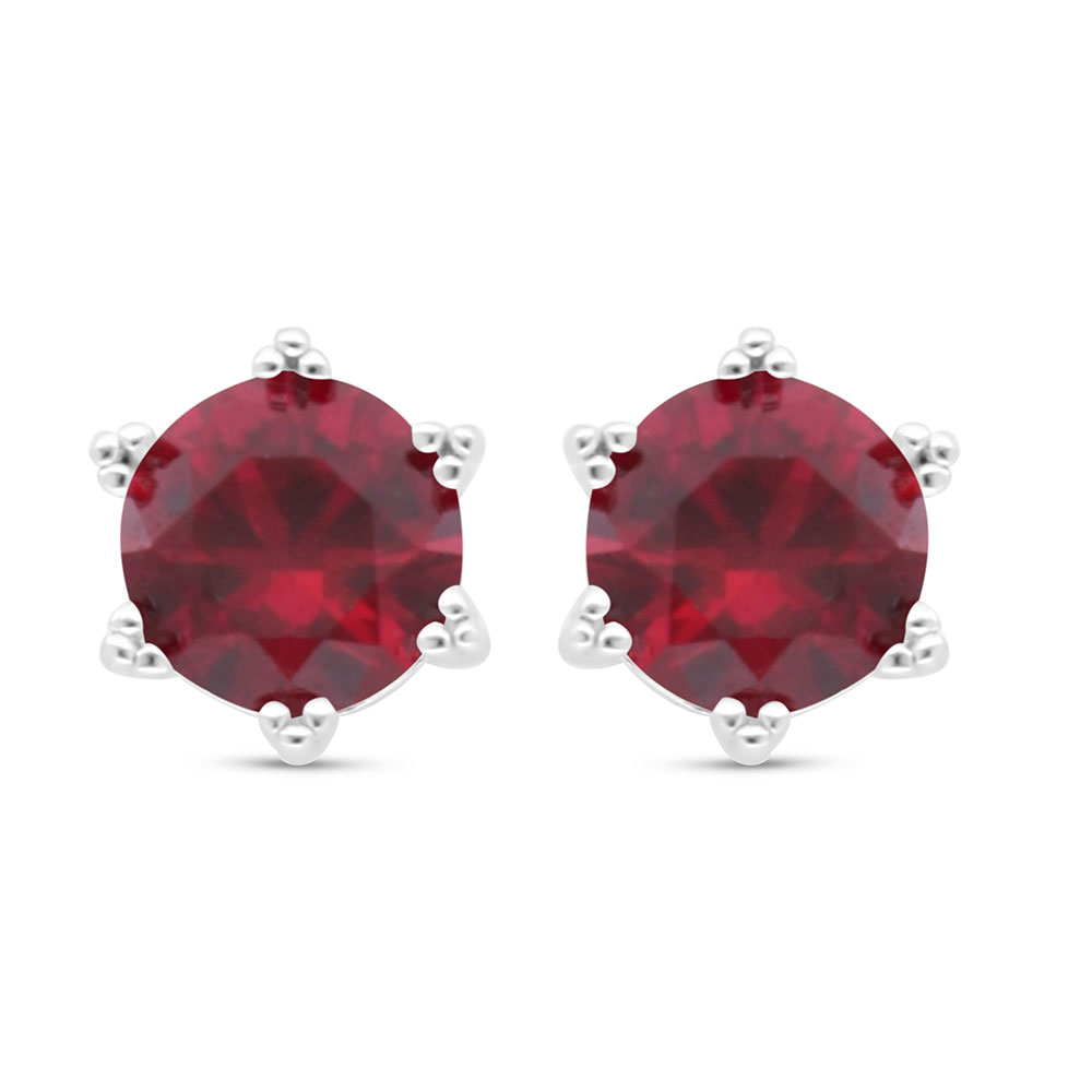 Sterling Silver 925 Earring Rhodium Plated Embedded With Ruby Corundum