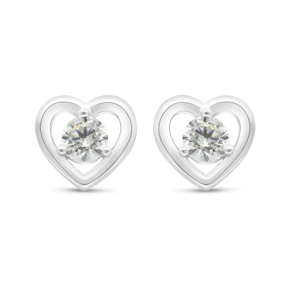 Sterling Silver 925 Earring Rhodium Plated Embedded With White Zircon