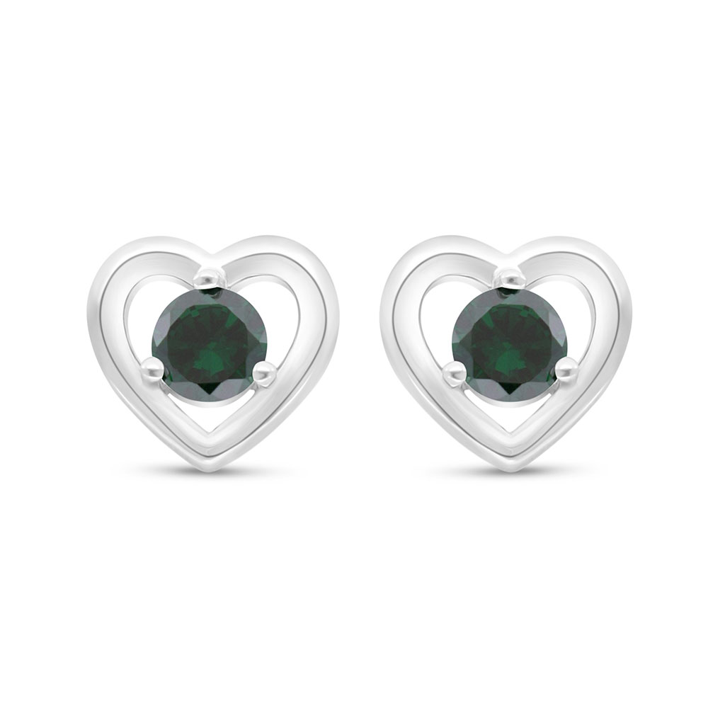 Sterling Silver 925 Earring Rhodium Plated Embedded With Emerald Zircon