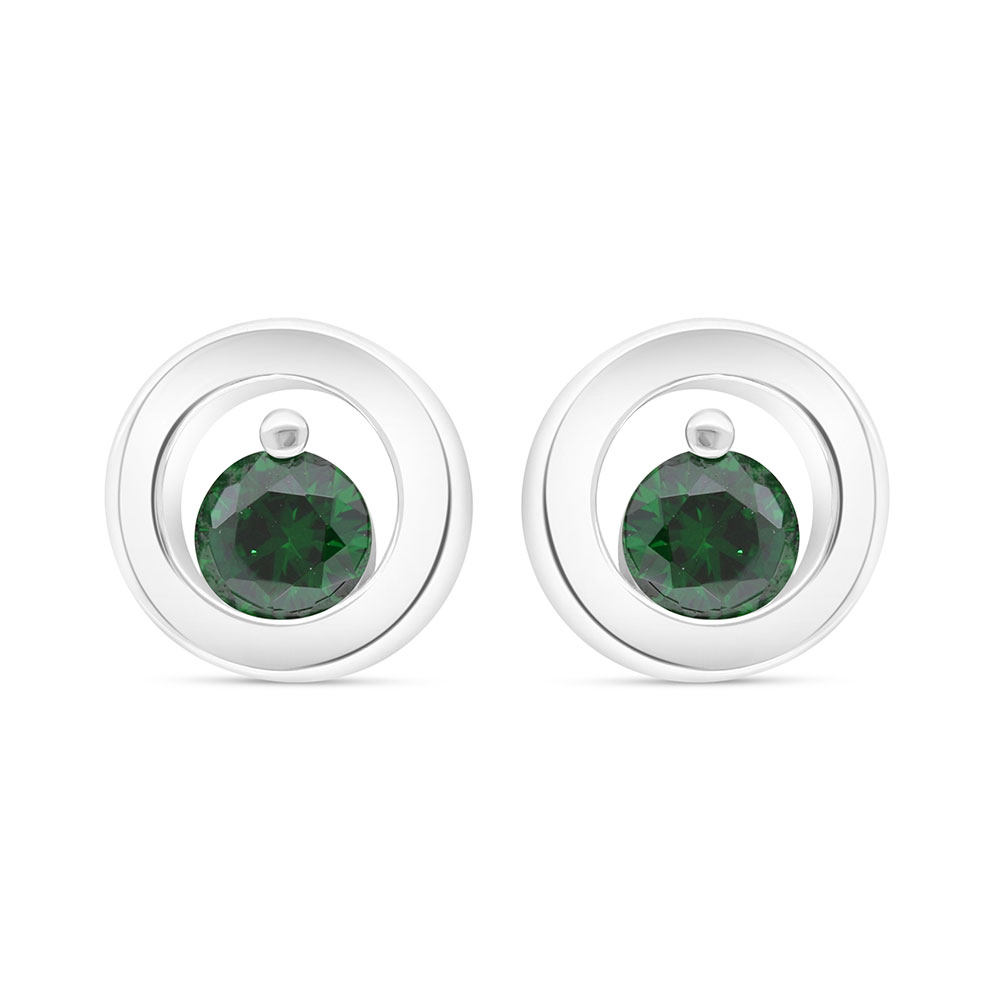 Sterling Silver 925 Earring Rhodium Plated Embedded With Emerald Zircon