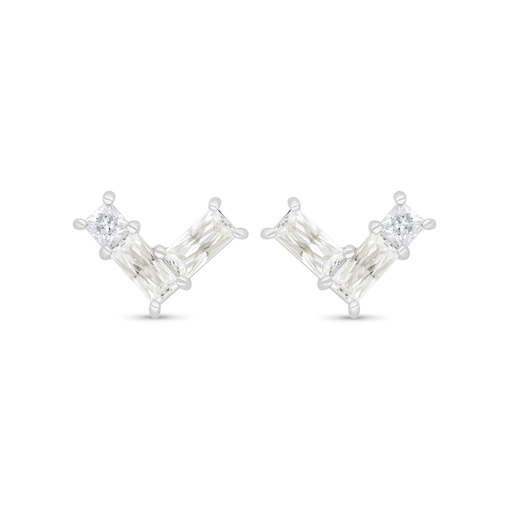 Sterling Silver 925 Earring Rhodium Plated Embedded With Yellow Zircon And White Zircon