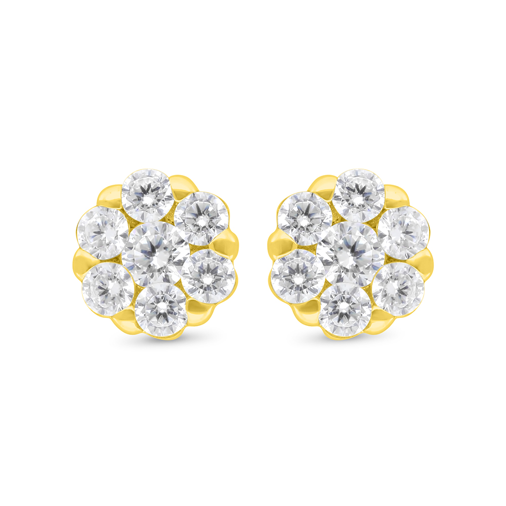 Sterling Silver 925 Earring Gold Plated Embedded With White Zircon