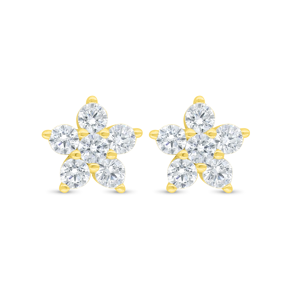 Sterling Silver 925 Earring Gold Plated Embedded With White Zircon