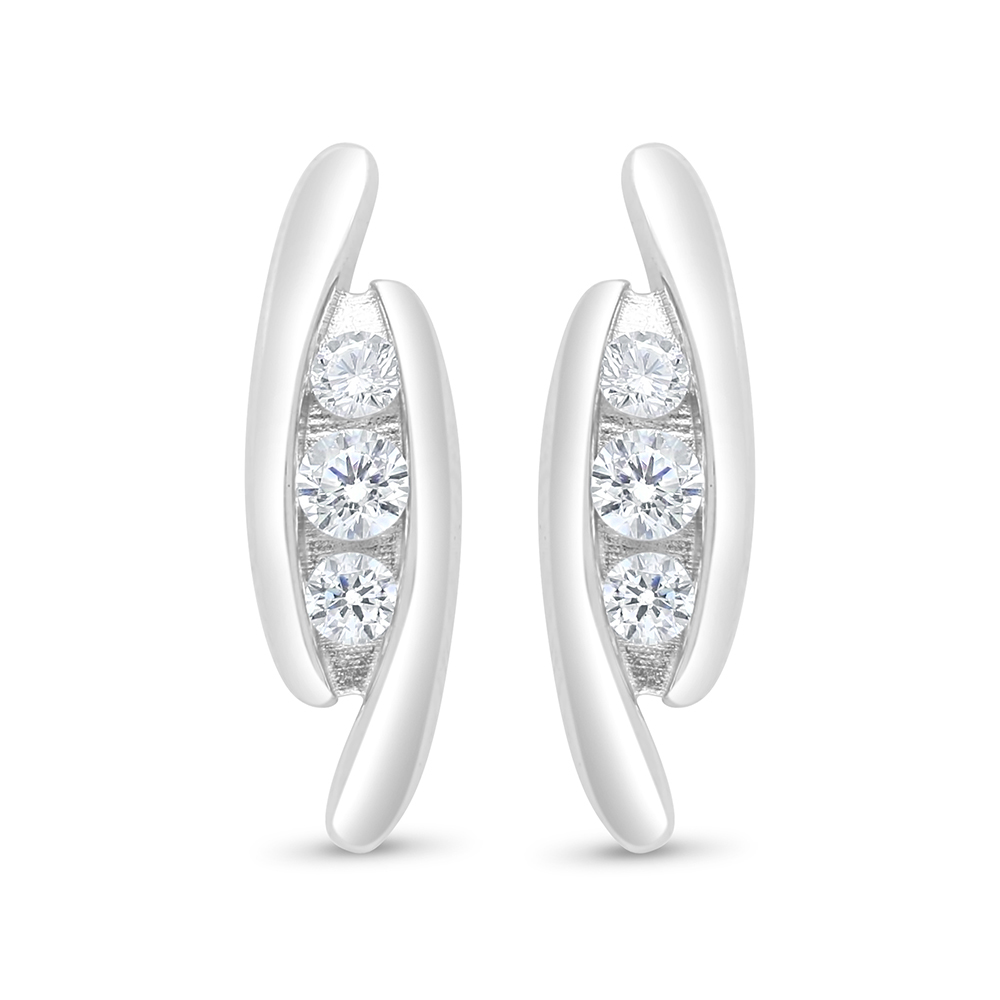 Sterling Silver 925 Earring Rhodium Plated Embedded With White Zircon