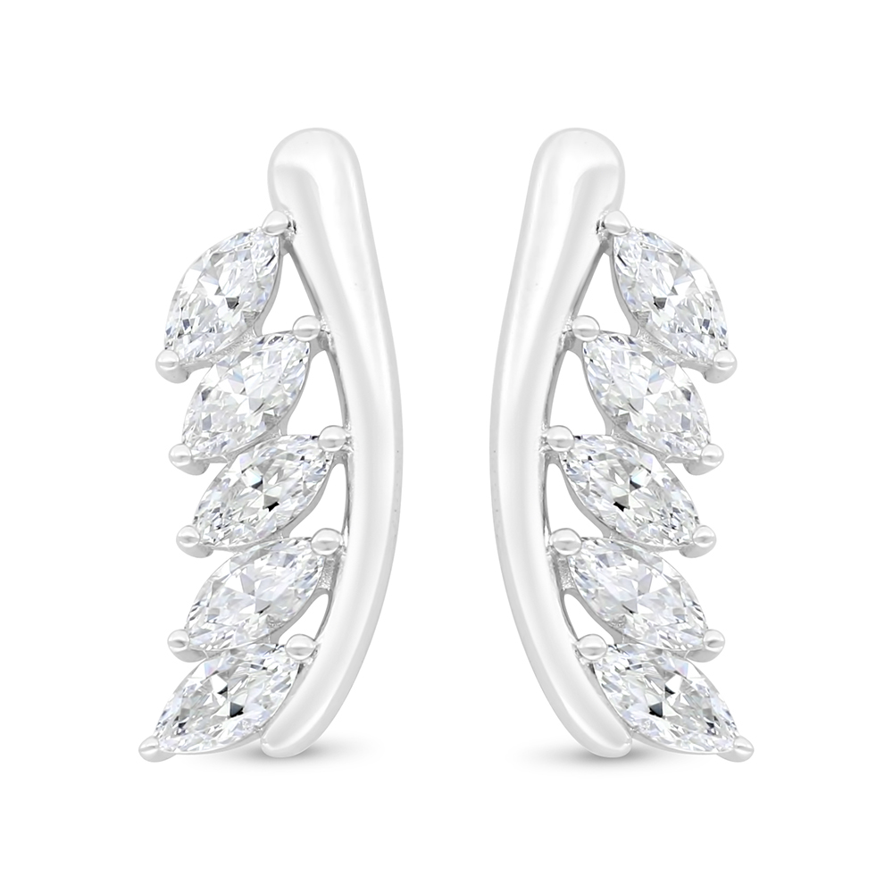 Sterling Silver 925 Earring Rhodium Plated Embedded With White Zircon