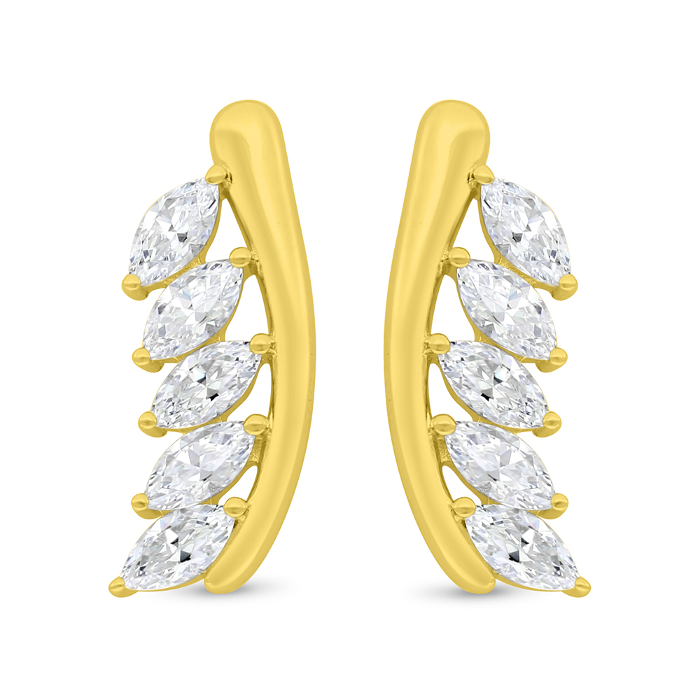 Sterling Silver 925 Earring Gold Plated Embedded With White Zircon