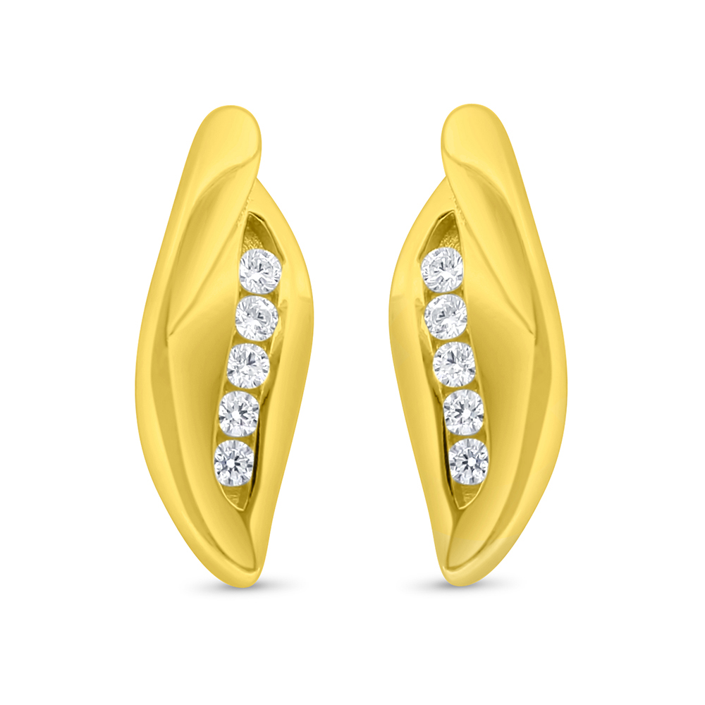 Sterling Silver 925 Earring Gold Plated Embedded With White Zircon