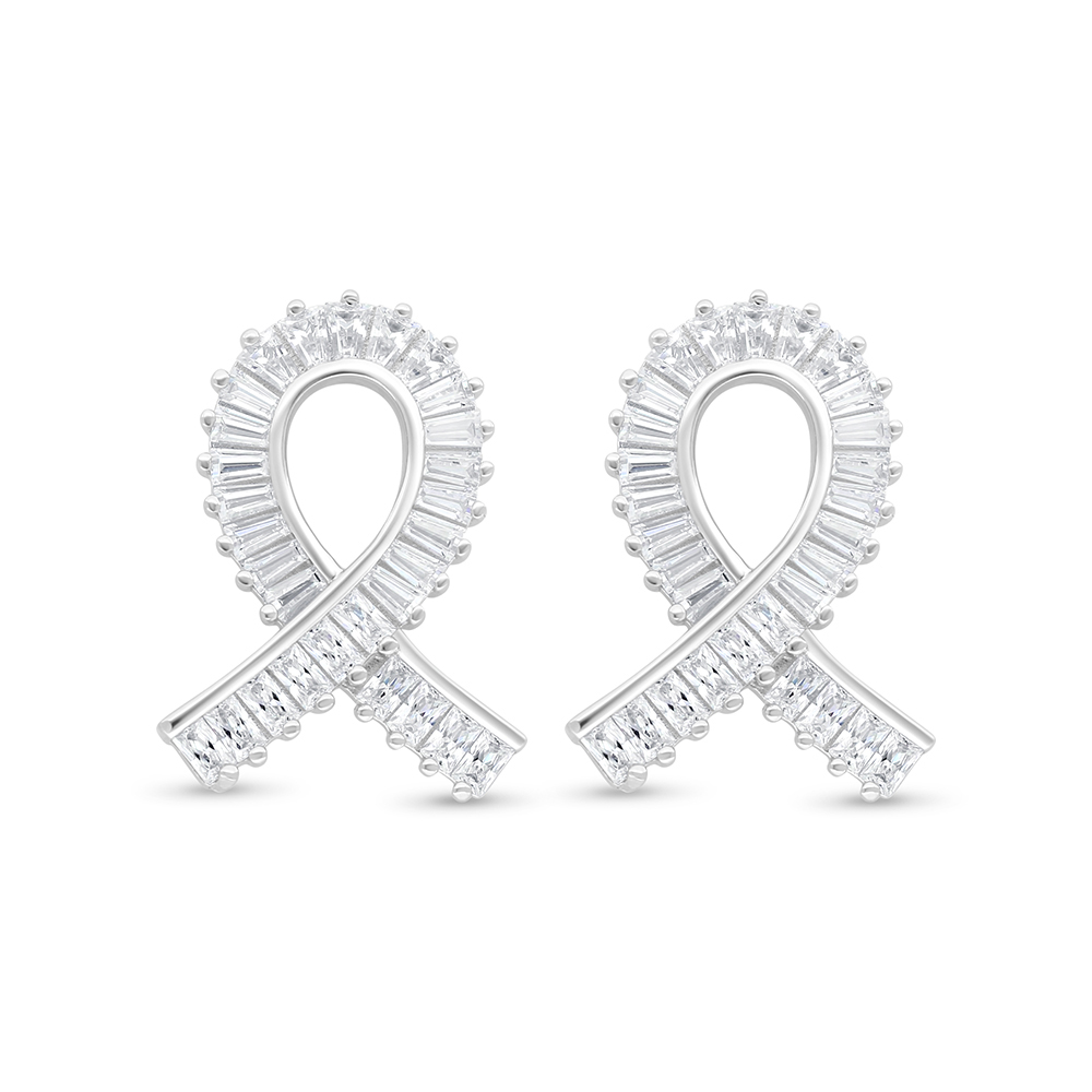 Sterling Silver 925 Earring Rhodium Plated Embedded With White Zircon