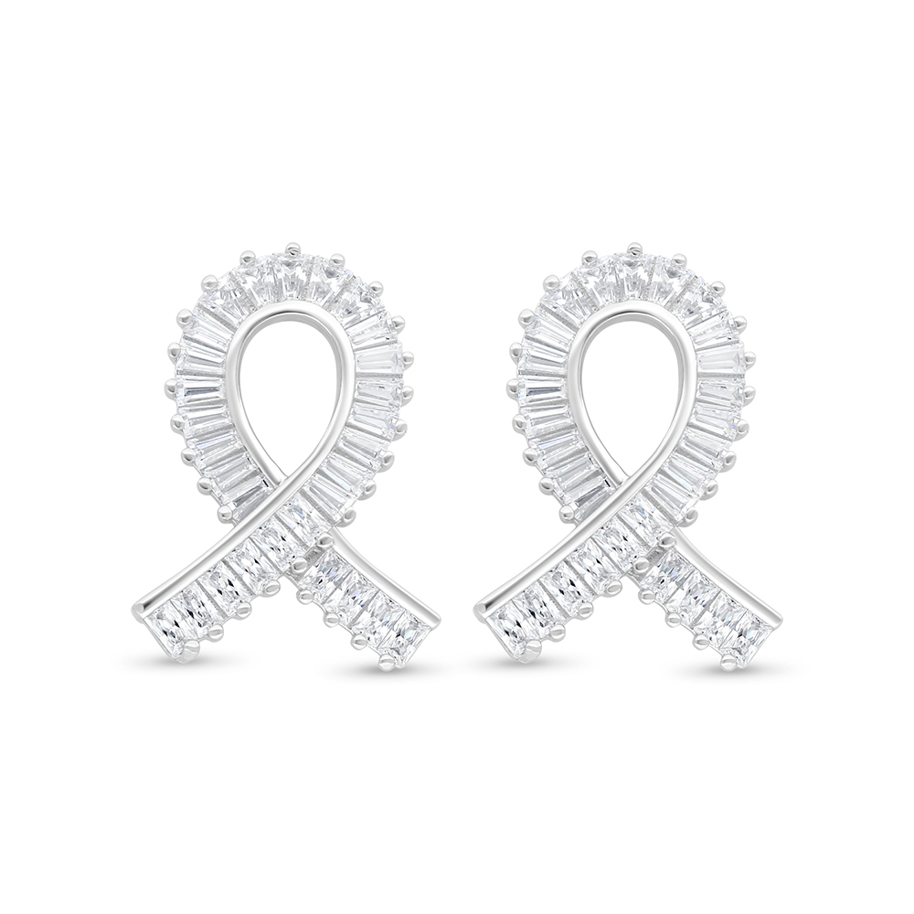 Sterling Silver 925 Earring Rhodium Plated Embedded With White Zircon