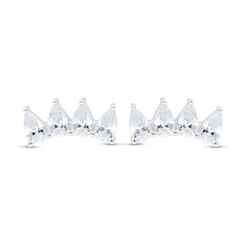 Sterling Silver 925 Earring Rhodium Plated Embedded With White Zircon