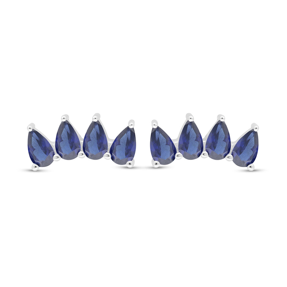 Sterling Silver 925 Earring Rhodium Plated Embedded With Sapphire Corundum 