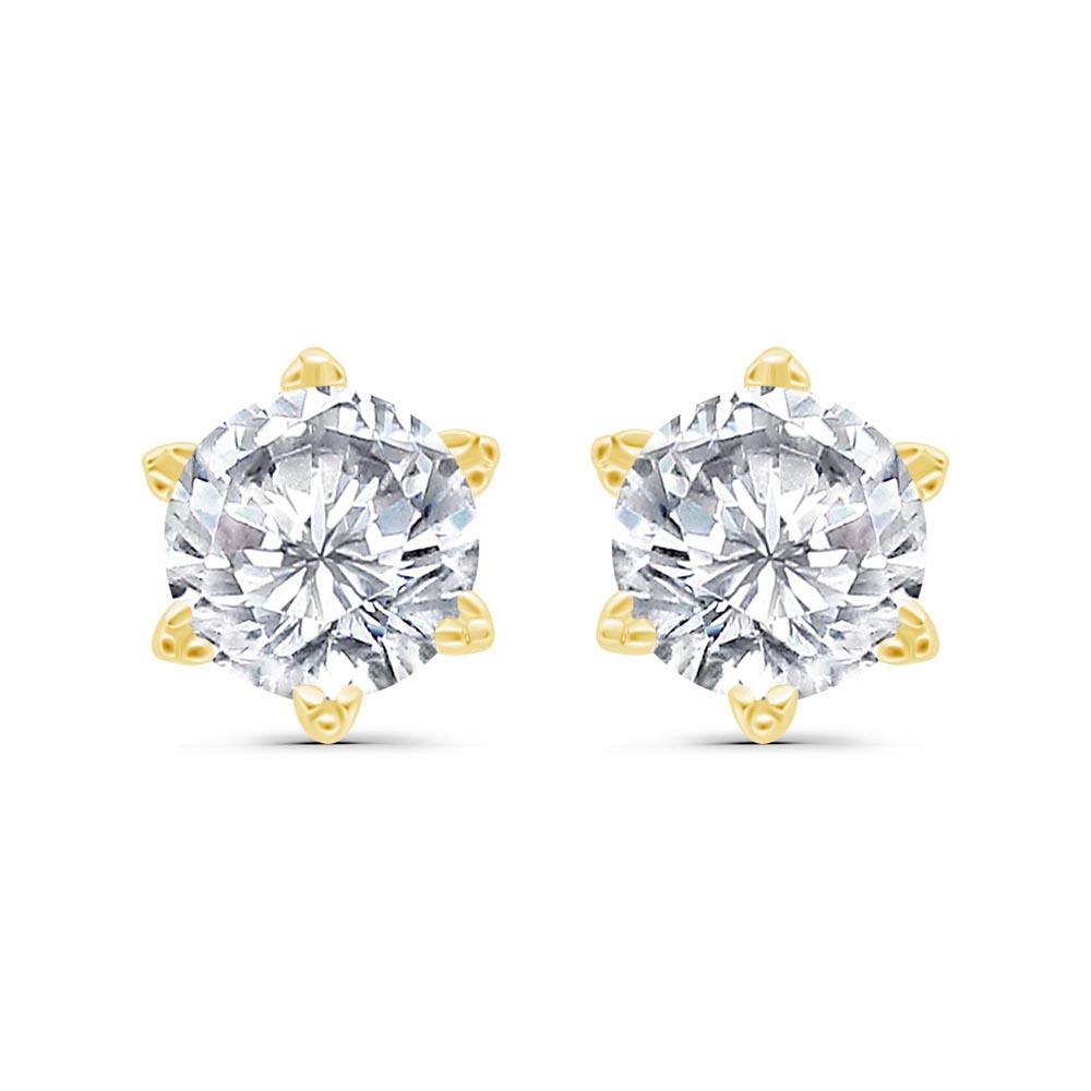 Sterling Silver 925 Earring Gold Plated Embedded With White Zircon