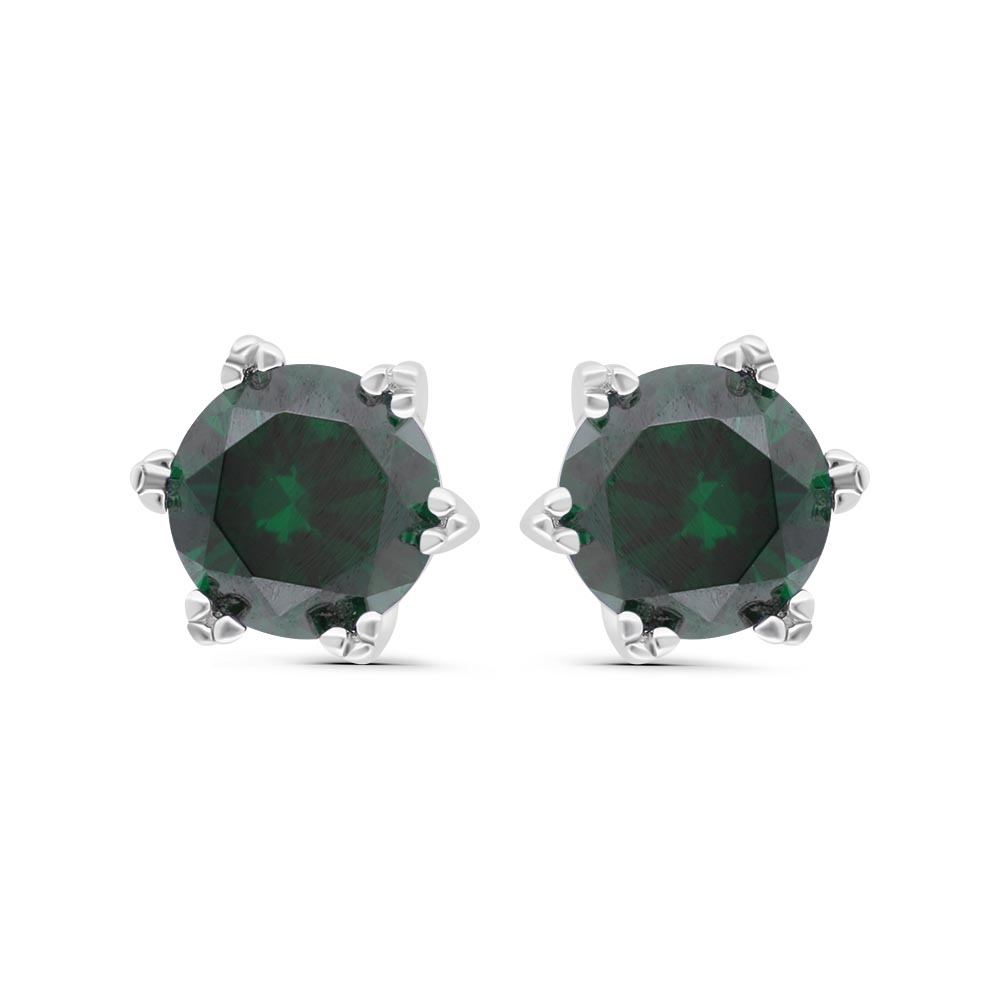 Sterling Silver 925 Earring Rhodium Plated Embedded With Emerald Zircon