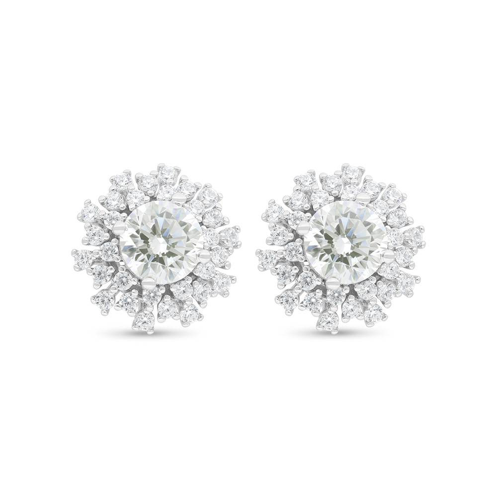 Sterling Silver 925 Earring Rhodium Plated Embedded With White Zircon