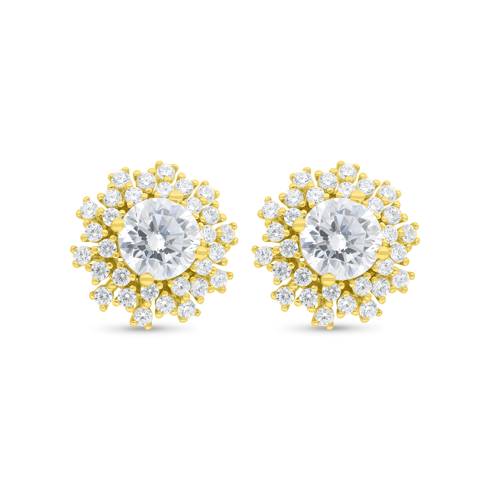 Sterling Silver 925 Earring Gold Plated Embedded With White Zircon