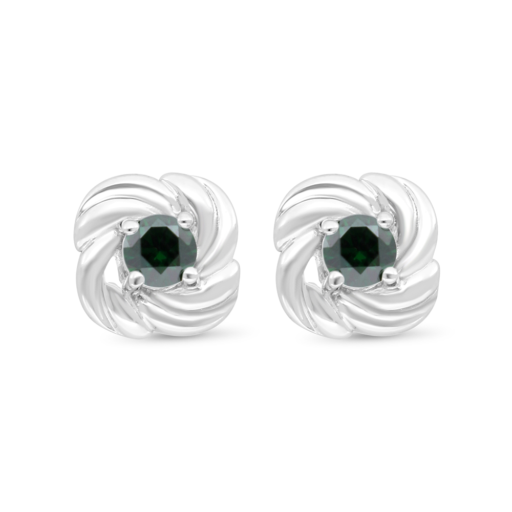 Sterling Silver 925 Earring Rhodium Plated Embedded With Emerald Zircon