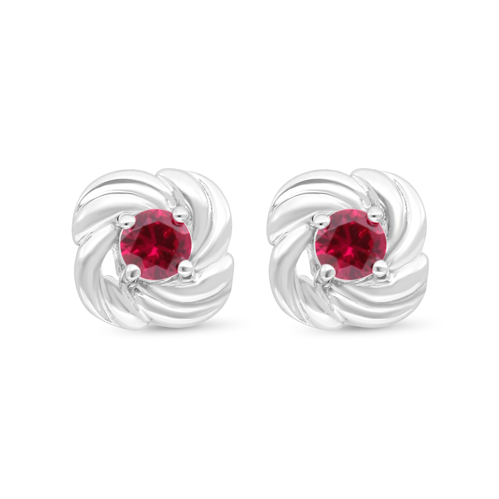 Sterling Silver 925 Earring Rhodium Plated Embedded With Ruby Corundum