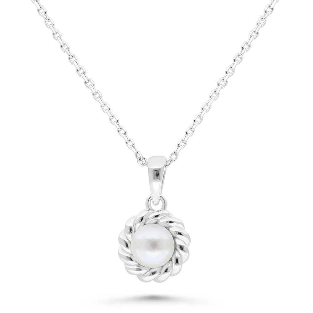 Sterling Silver 925 Necklace Rhodium Plated Embedded With White Shell Pearl 