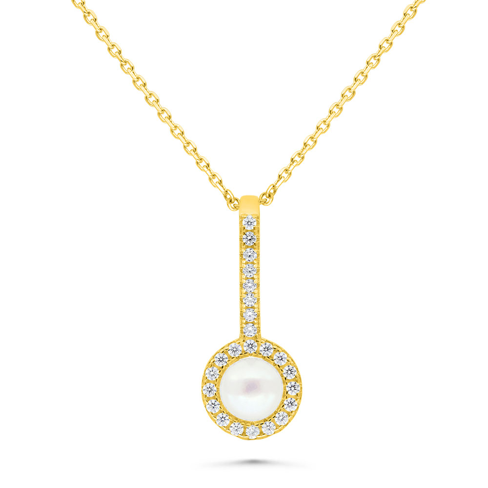 Sterling Silver 925 Necklace Golden Plated Embedded With White Shell Pearl And White Zircon