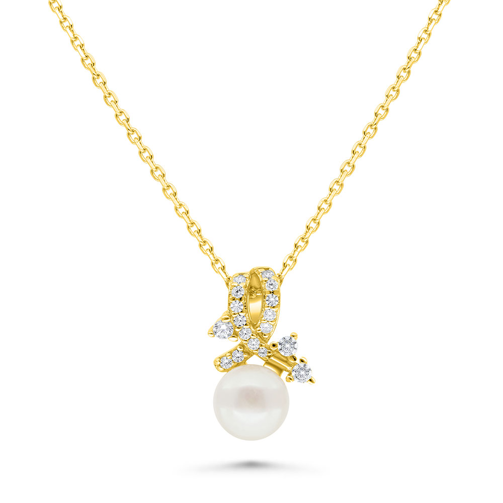 Sterling Silver 925 Necklace Golden Plated Embedded With White Shell Pearl And White Zircon