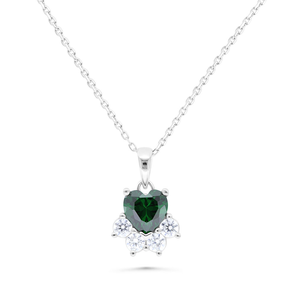 Sterling Silver 925 Necklace Rhodium Plated Embedded With Emerald Zircon And White Zircon