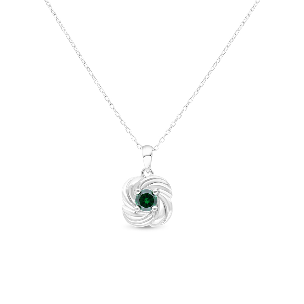 Sterling Silver 925 Necklace Rhodium Plated Embedded With Emerald Zircon