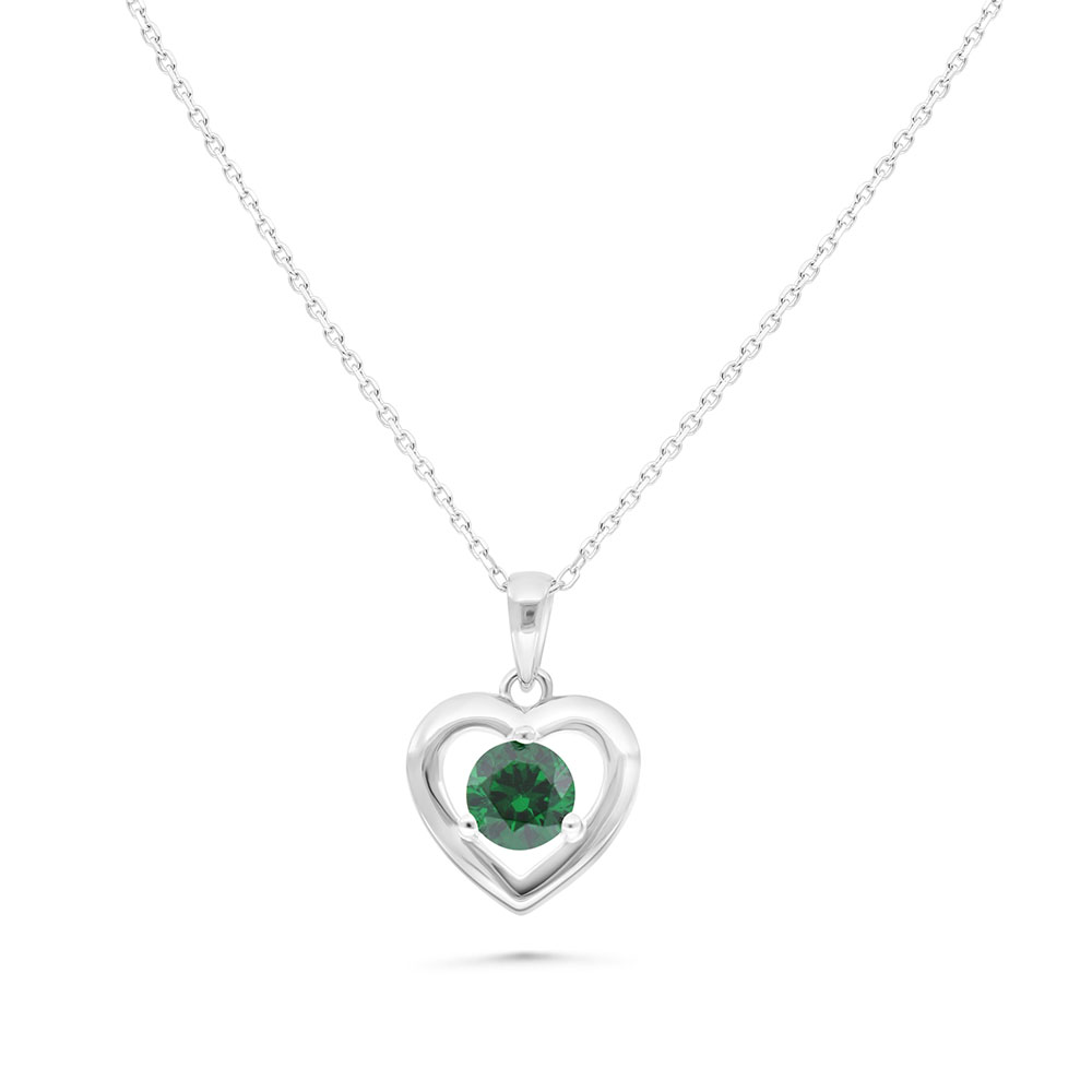 Sterling Silver 925 Necklace Rhodium Plated Embedded With Emerald Zircon