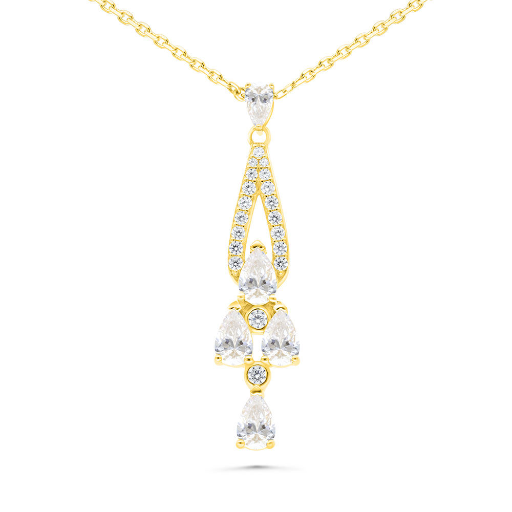 Sterling Silver 925 Necklace Gold Plated Embedded With White Zircon