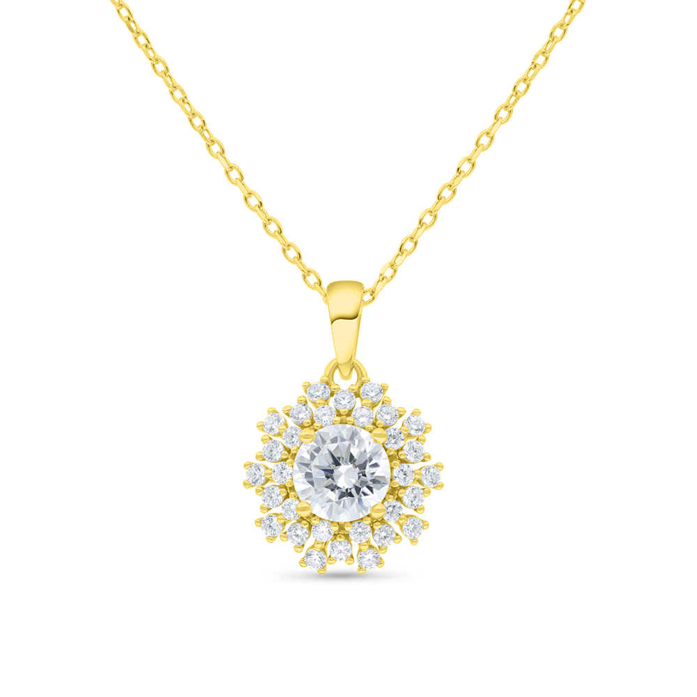 Sterling Silver 925 Necklace Gold Plated Embedded With White Zircon