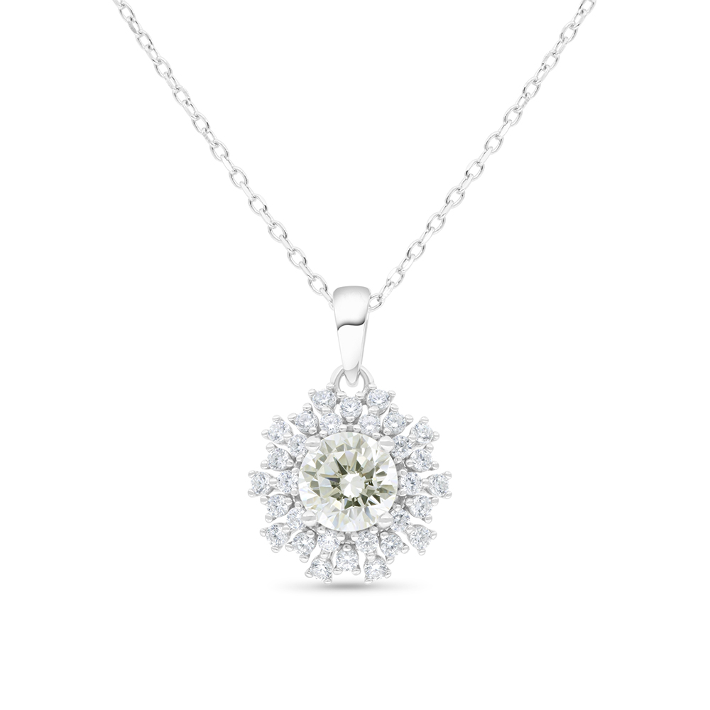 Sterling Silver 925 Necklace Rhodium Plated Embedded With Yellow Zircon And White Zircon