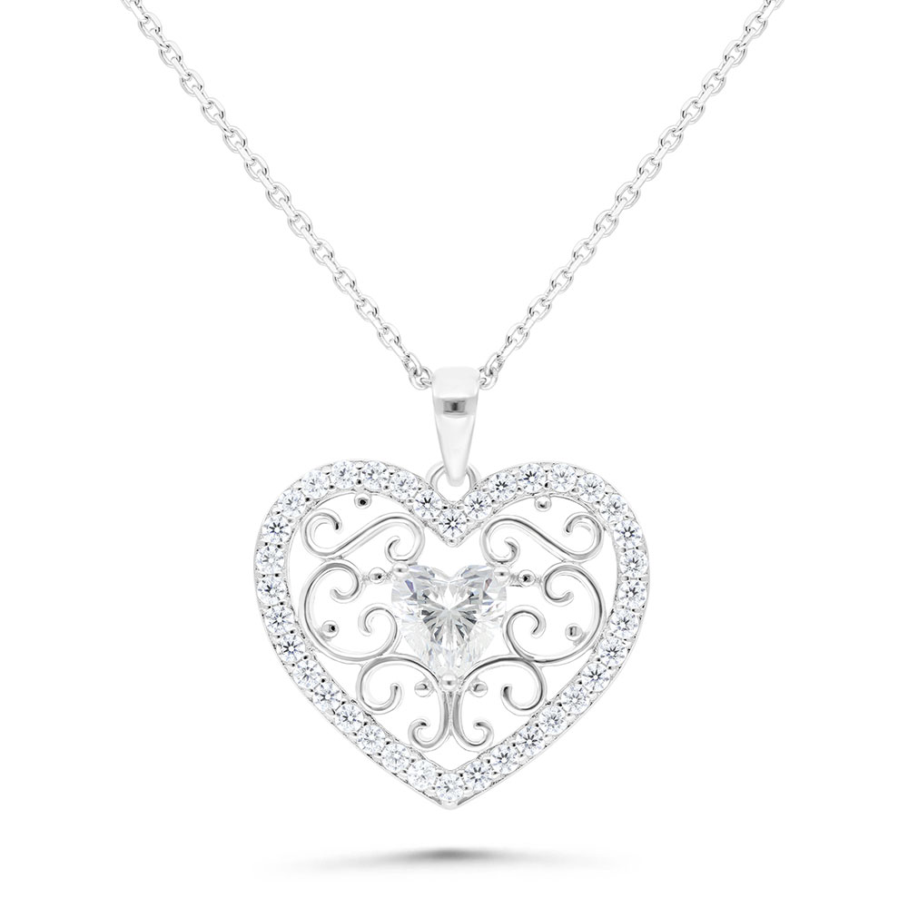 Sterling Silver 925 Necklace Rhodium Plated Embedded With Yellow Zircon And White Zircon