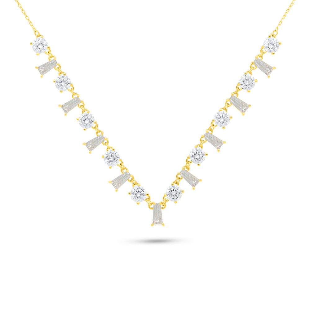 Sterling Silver 925 Necklace Gold Plated Embedded With White Zircon