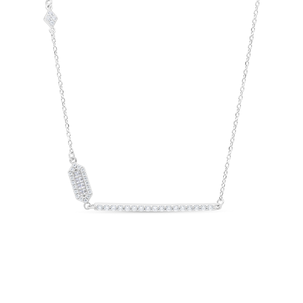 Sterling Silver 925 Necklace Rhodium Plated Embedded With White Zircon