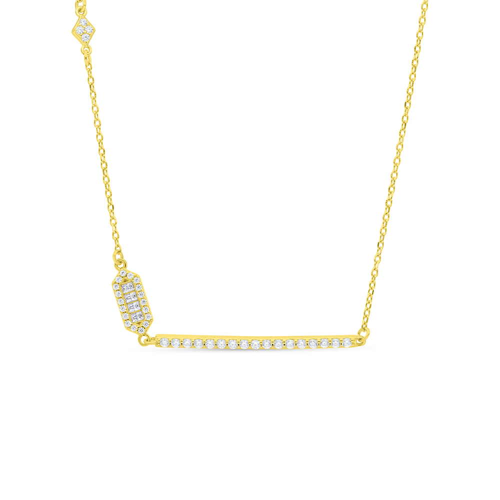 Sterling Silver 925 Necklace Gold Plated Embedded With White Zircon