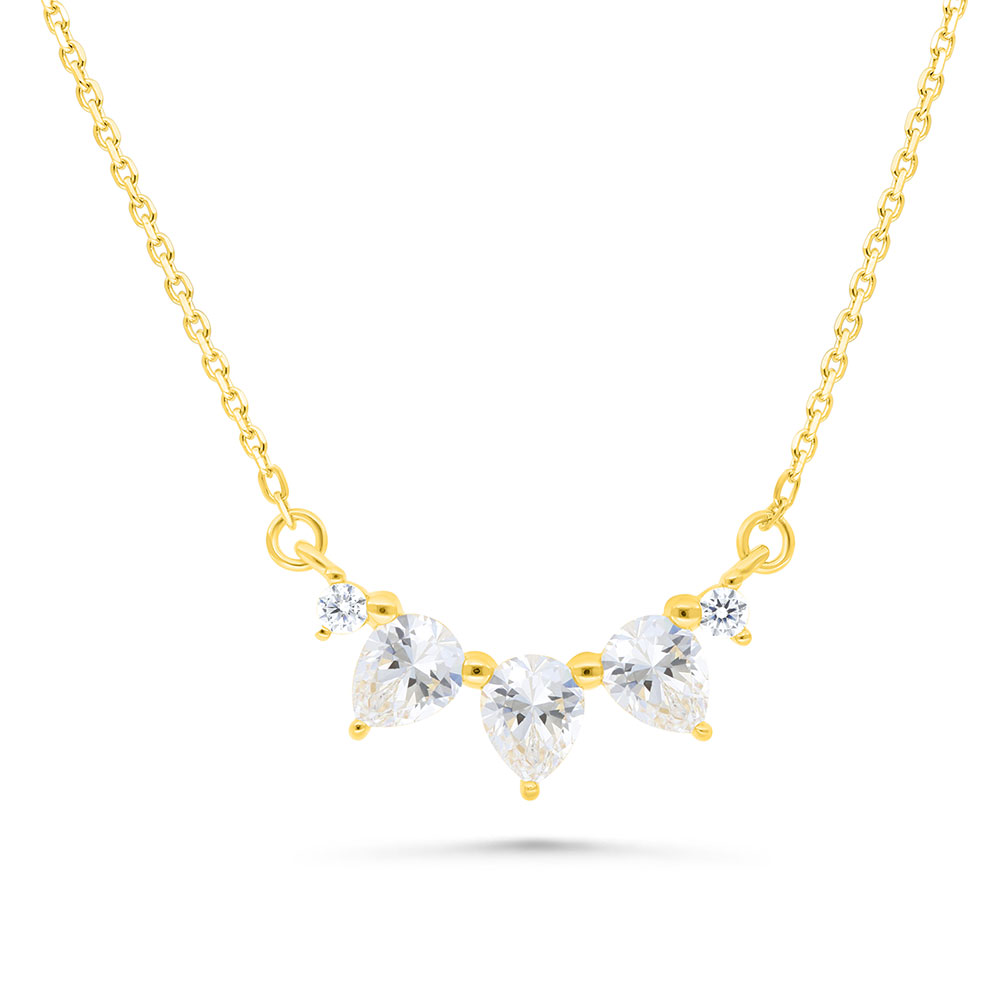 Sterling Silver 925 Necklace Gold Plated Embedded With White Zircon