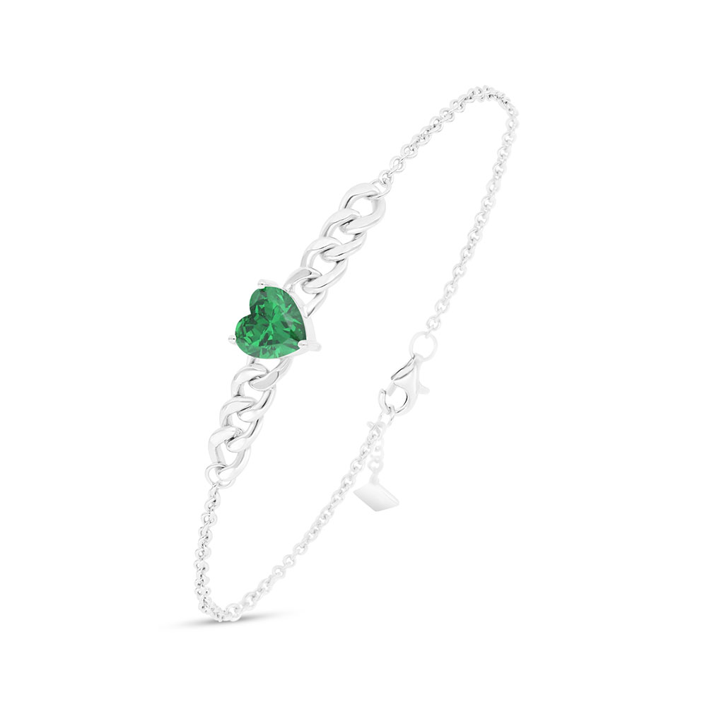Sterling Silver 925 Bracelet Rhodium Plated Embedded With Emerald Zircon