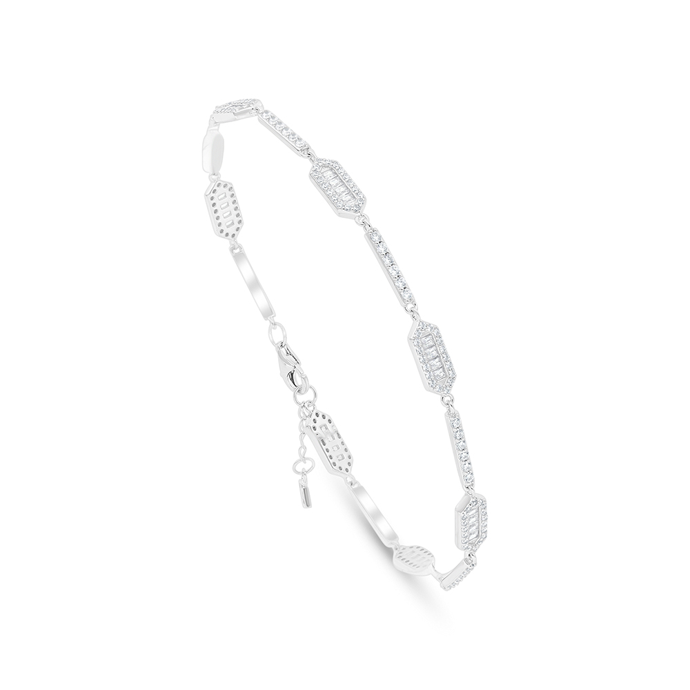 Sterling Silver 925 Bracelet Rhodium Plated Embedded With White Zircon