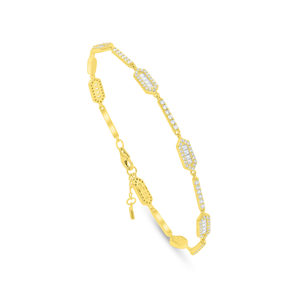 Sterling Silver 925 Bracelet Gold Plated Embedded With White Zircon