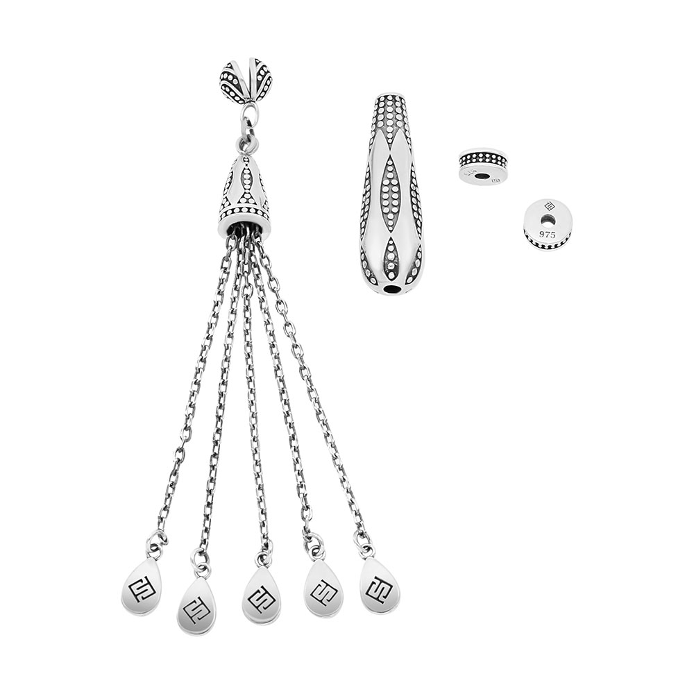 Rosary Accessories Set (Minaret, Tassel And 2 Spacers) 975 Oxidized  Silver