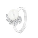 Sterling Silver 925 Ring Rhodium Plated Embedded With White Shell Pearl And White Zircon