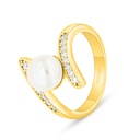 Sterling Silver 925 Ring Golden Plated Embedded With White Shell Pearl And White Zircon